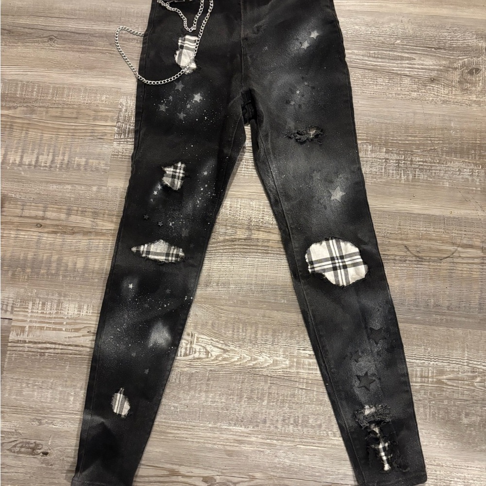 No Boundaries Black Denim with Chain Accent